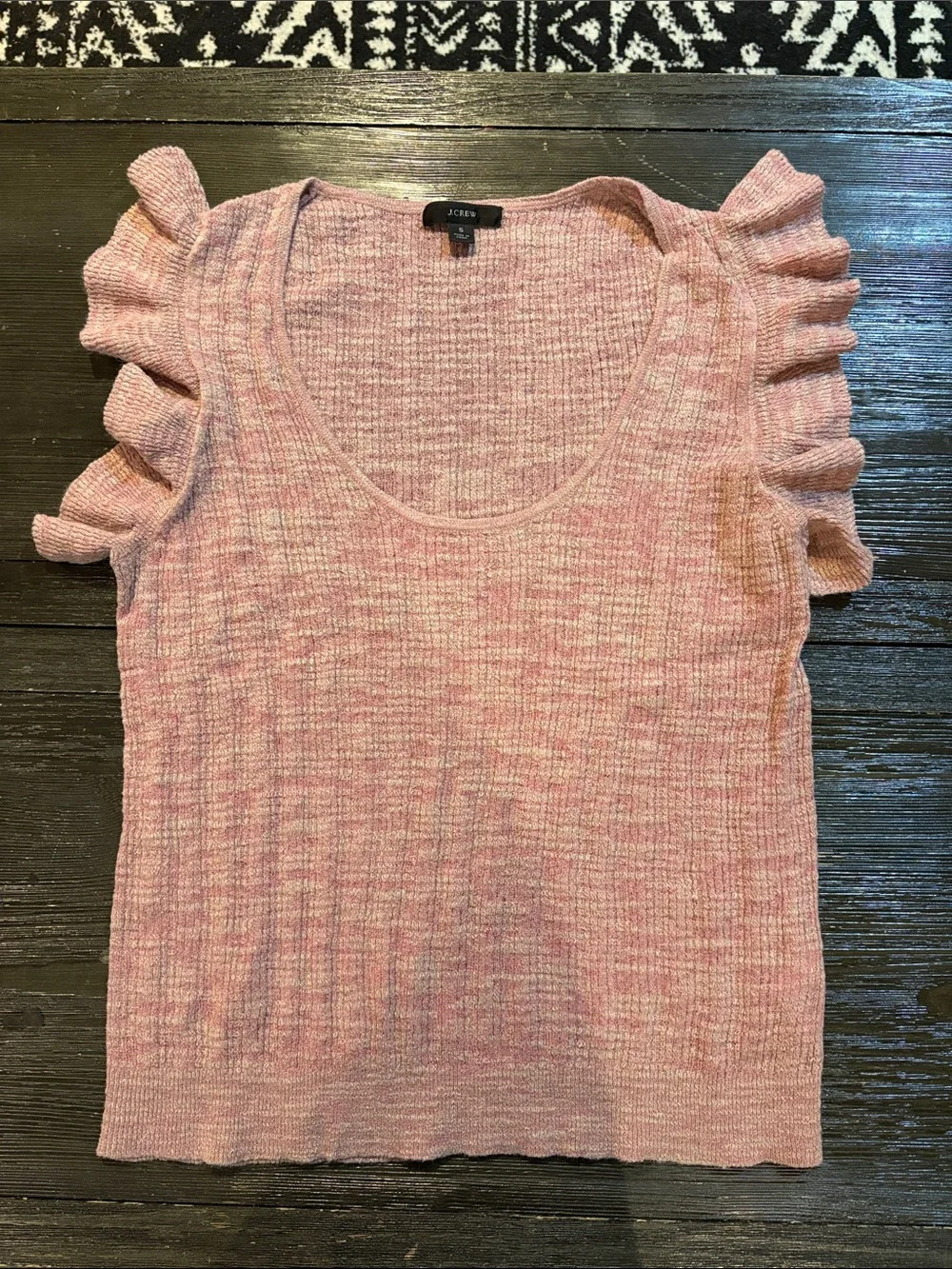 J. Crew Pink Ribbed Knit Tank with Ruffle Sleeves